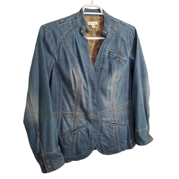 Coldwater Creek Jackets & Blazers - Coldwater Creek Size W18 18W Jacket Denim Jean V-neck Snaps Pockets Fitted Blue